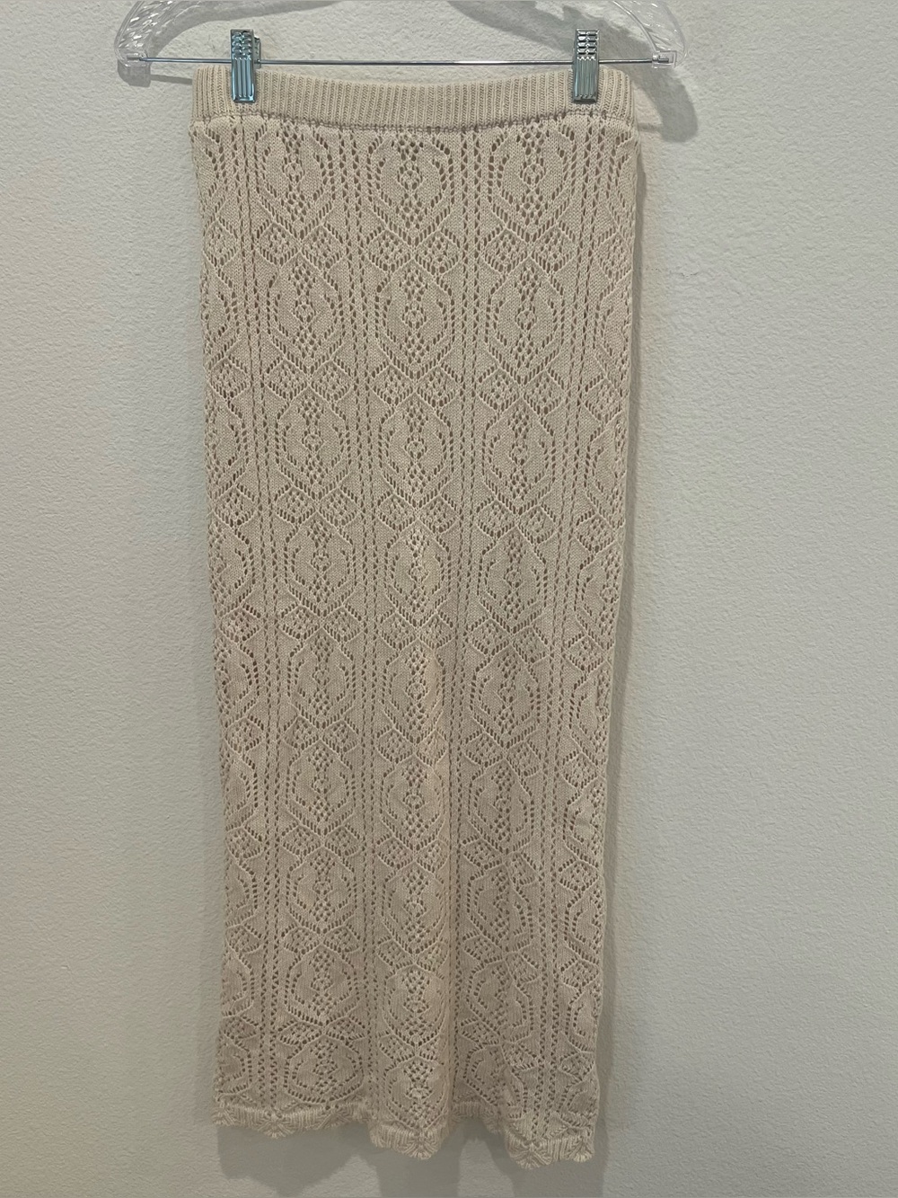 Freshman 1996 Cream Crochet Midi Skirt M Bohemian beach vacation party neutral